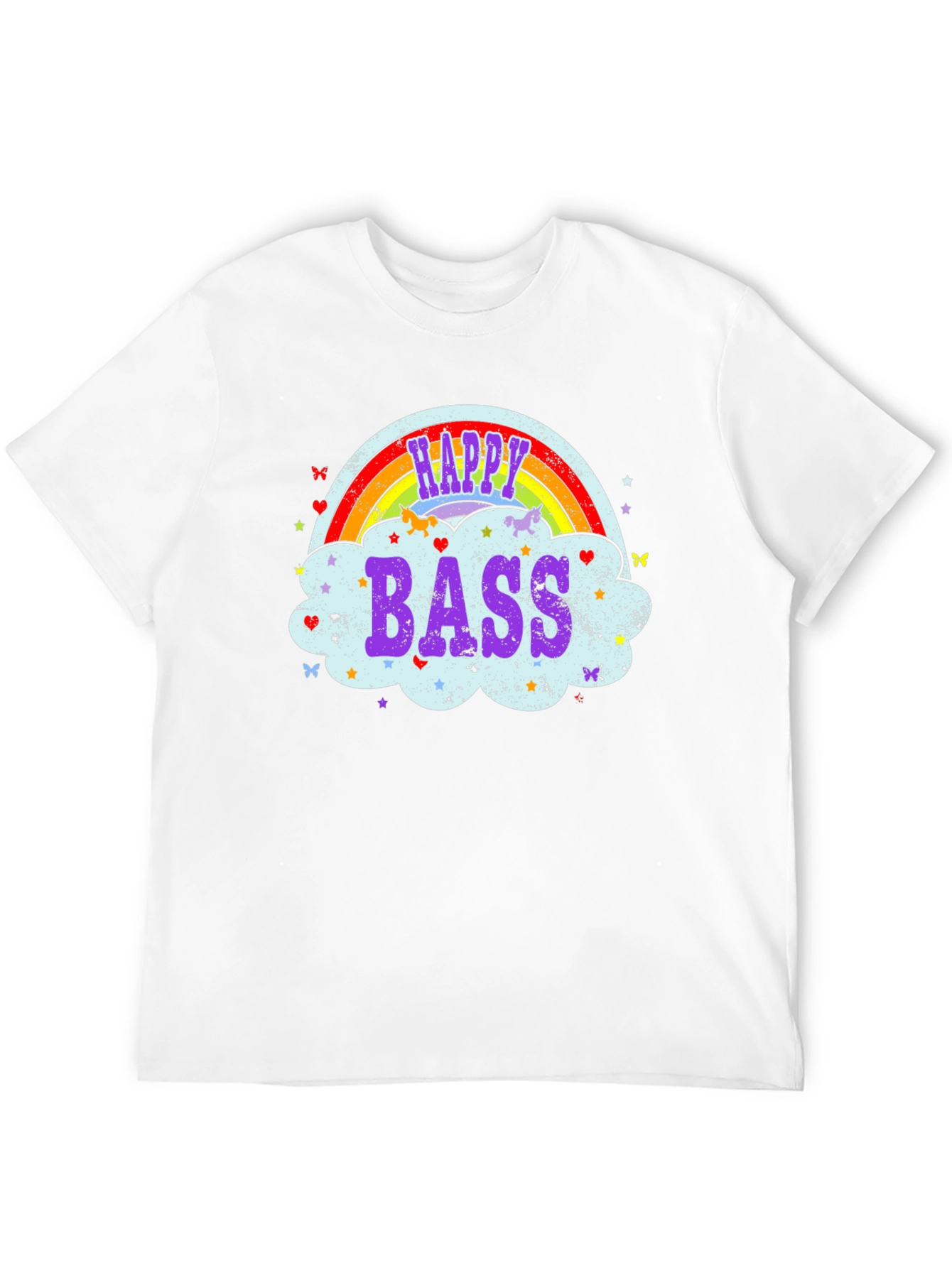 Happy Bass Rainbow Cloud Graphic T-Shirt