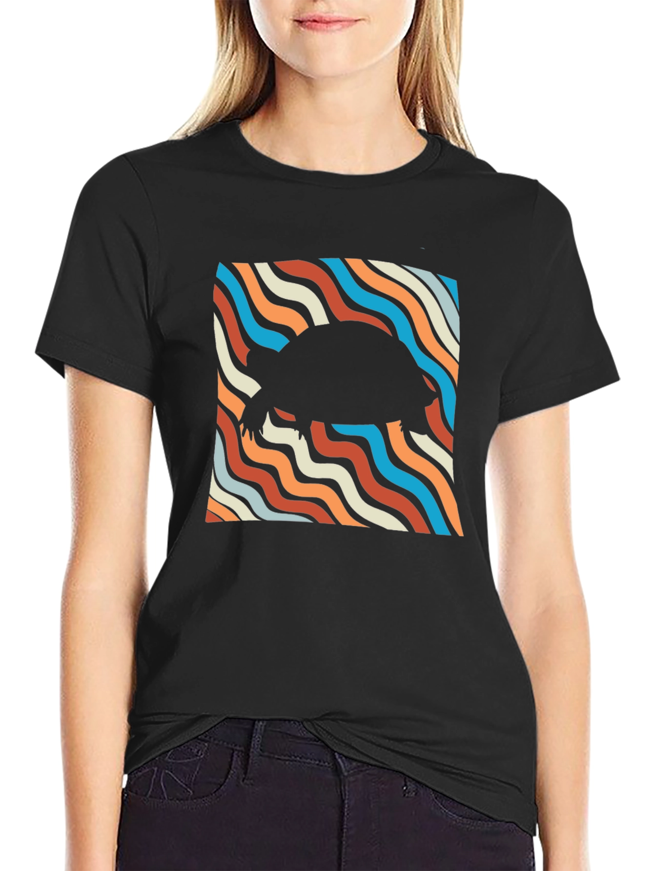 Retro Turtle Silhouette Tee - Cool Black T-Shirt