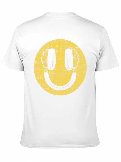 Retro Smiley Face Headphones Black T-Shirt