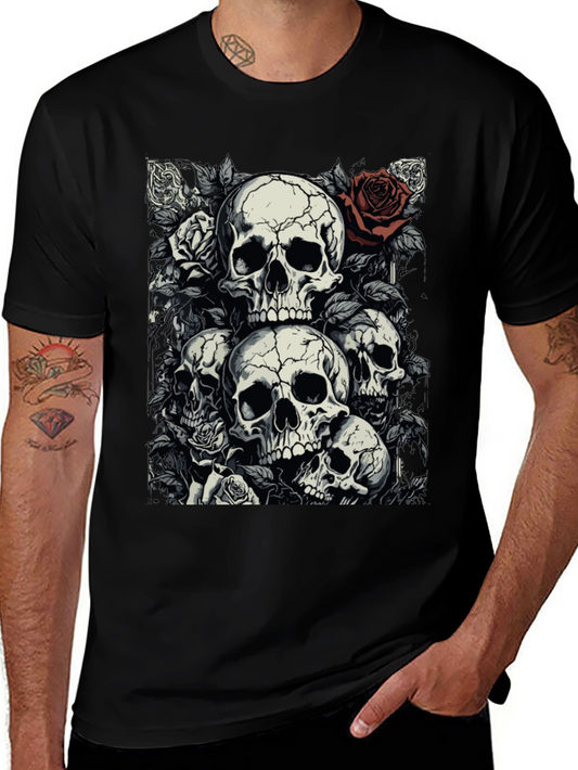 Skull & Roses Graphic Tee - Dark Aesthetic