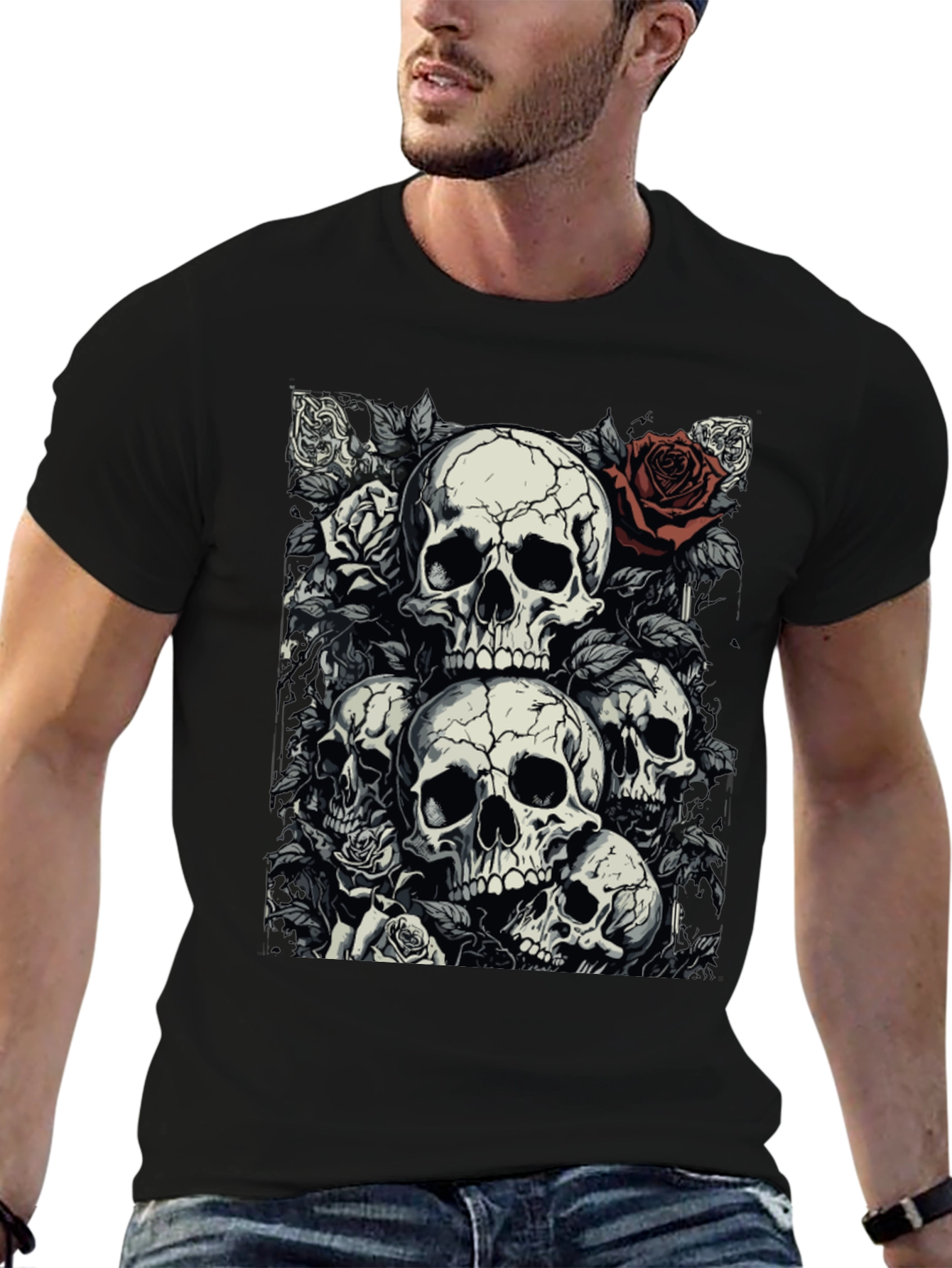 Skull & Roses Graphic Tee - Dark Aesthetic