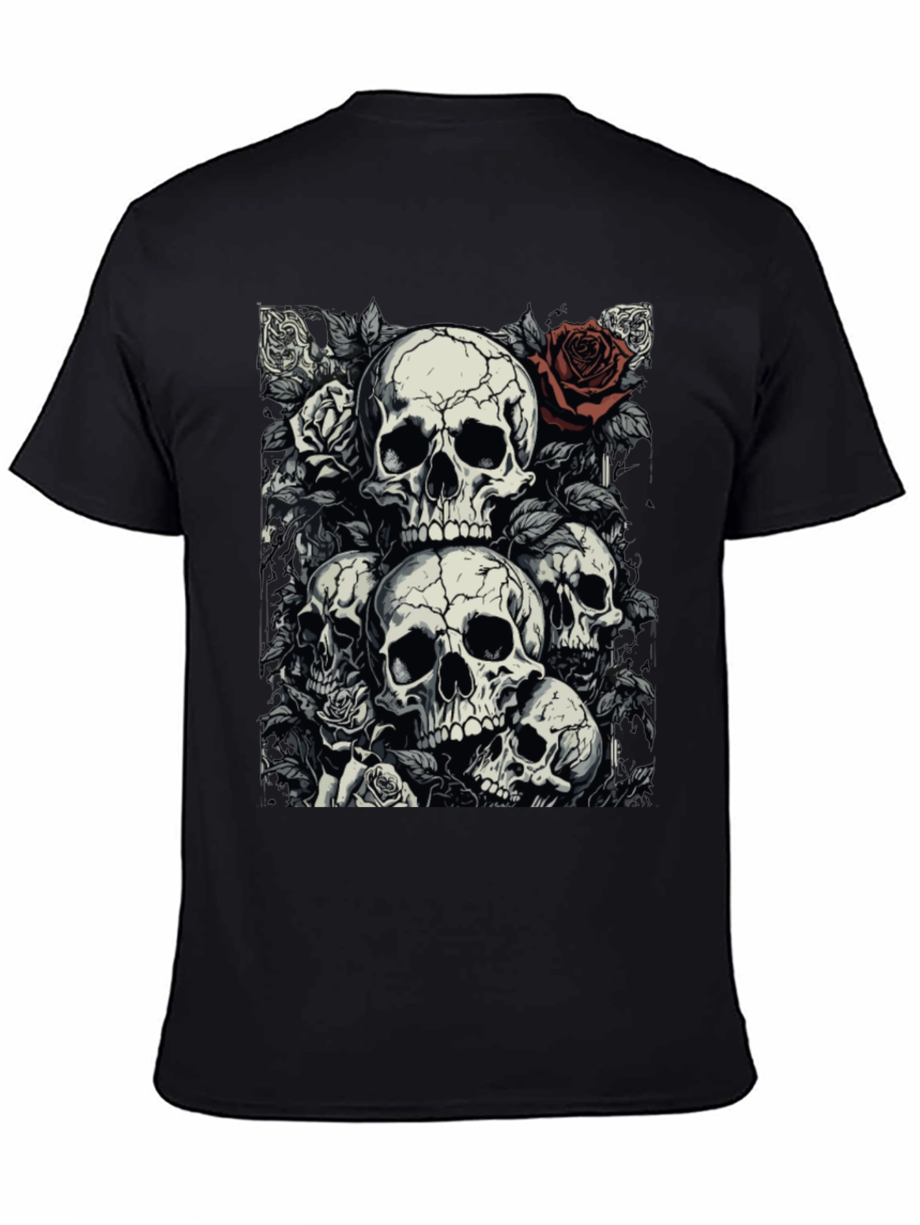 Skull & Roses Graphic Tee - Dark Aesthetic