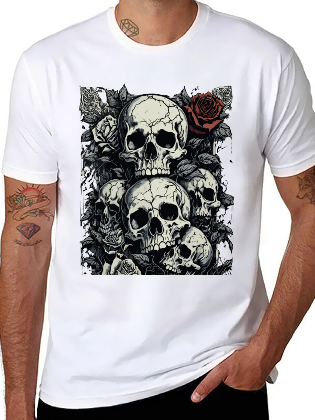 Skull & Roses Graphic Tee - Dark Aesthetic
