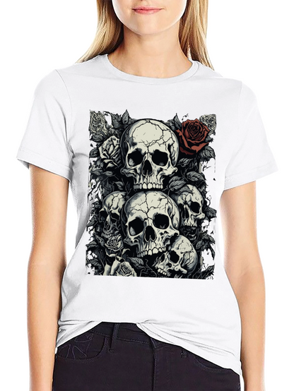 Skull & Roses Graphic Tee - Dark Aesthetic