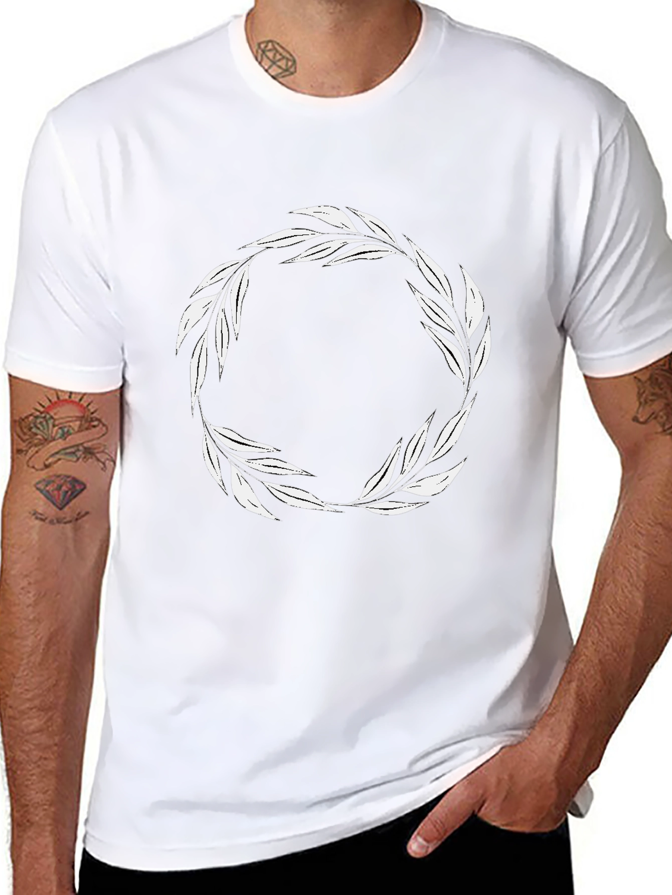 Leaf Wreath Graphic T-Shirt - Black