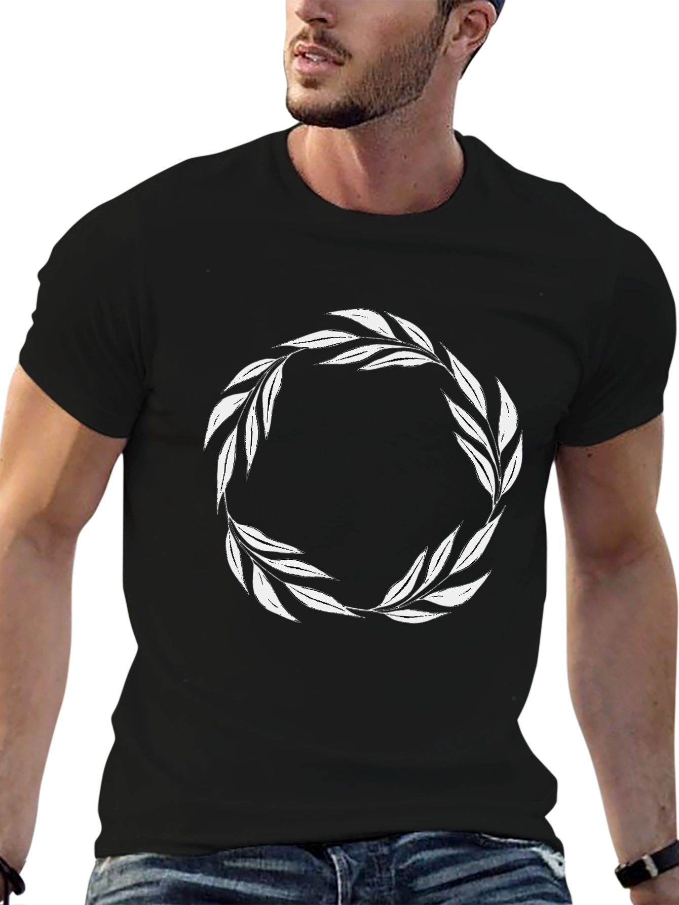 Leaf Wreath Graphic T-Shirt - Black