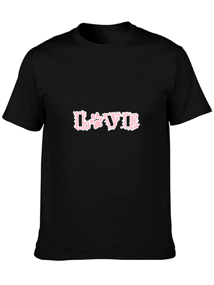 Love Paw Print T-Shirt - Black Crew Neck Tee
