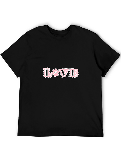 Love Paw Print T-Shirt - Black Crew Neck Tee