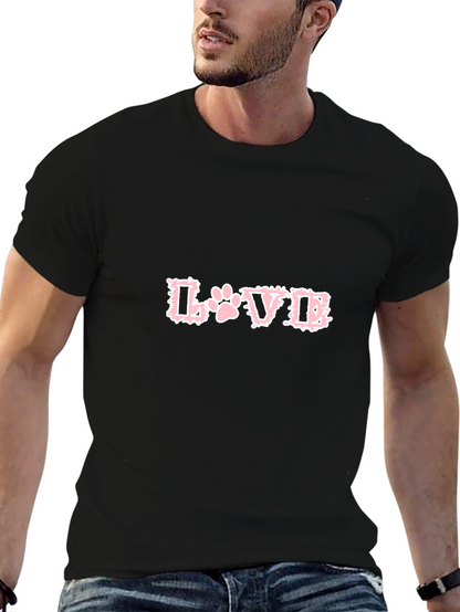 Love Paw Print T-Shirt - Black Crew Neck Tee
