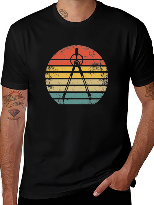 Retro Architect Compass Sunset Graphic T-Shirt