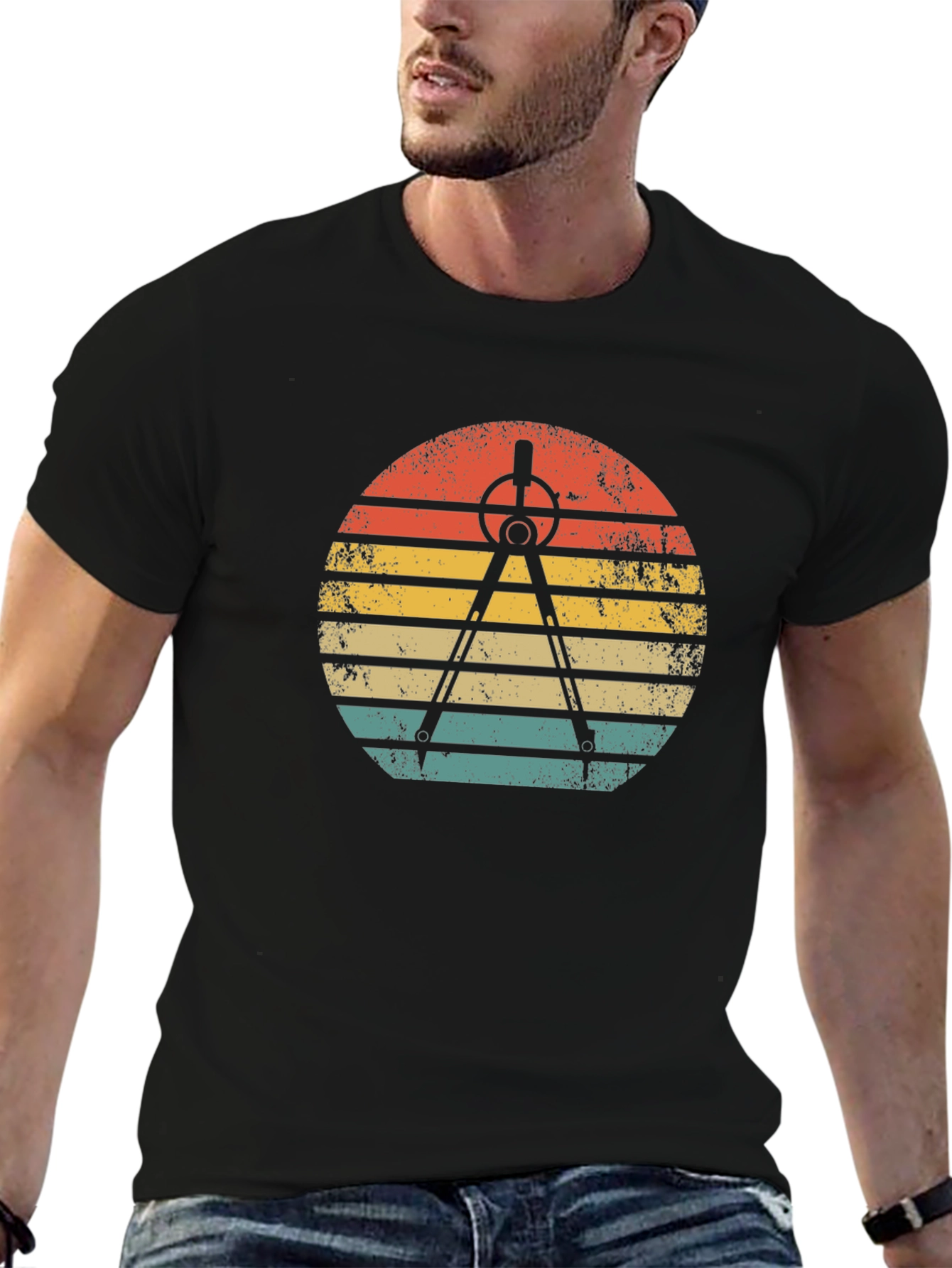 Retro Architect Compass Sunset Graphic T-Shirt