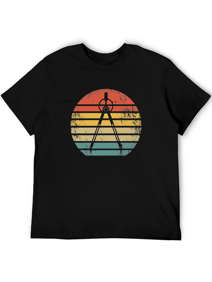 Retro Architect Compass Sunset Graphic T-Shirt