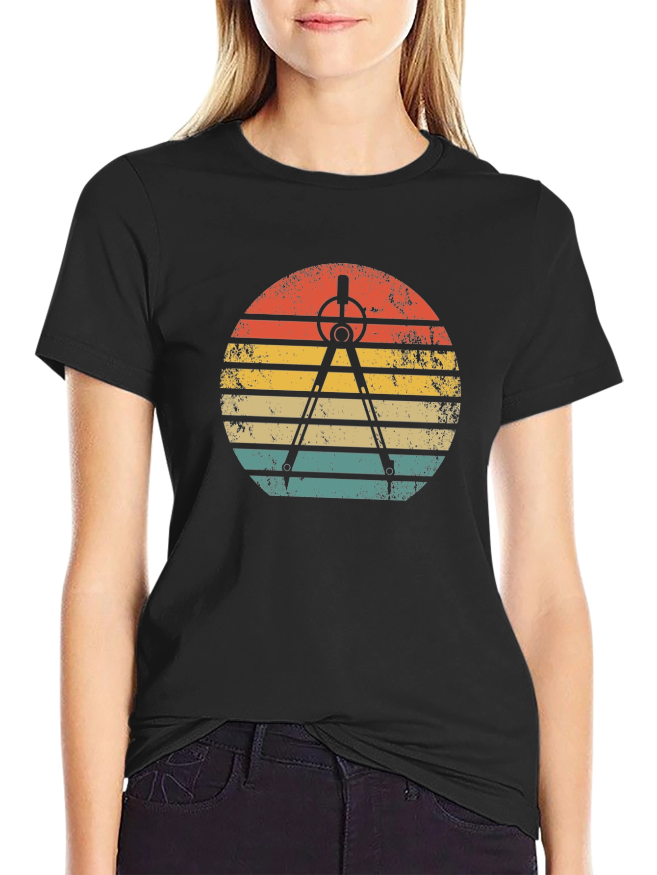 Retro Architect Compass Sunset Graphic T-Shirt