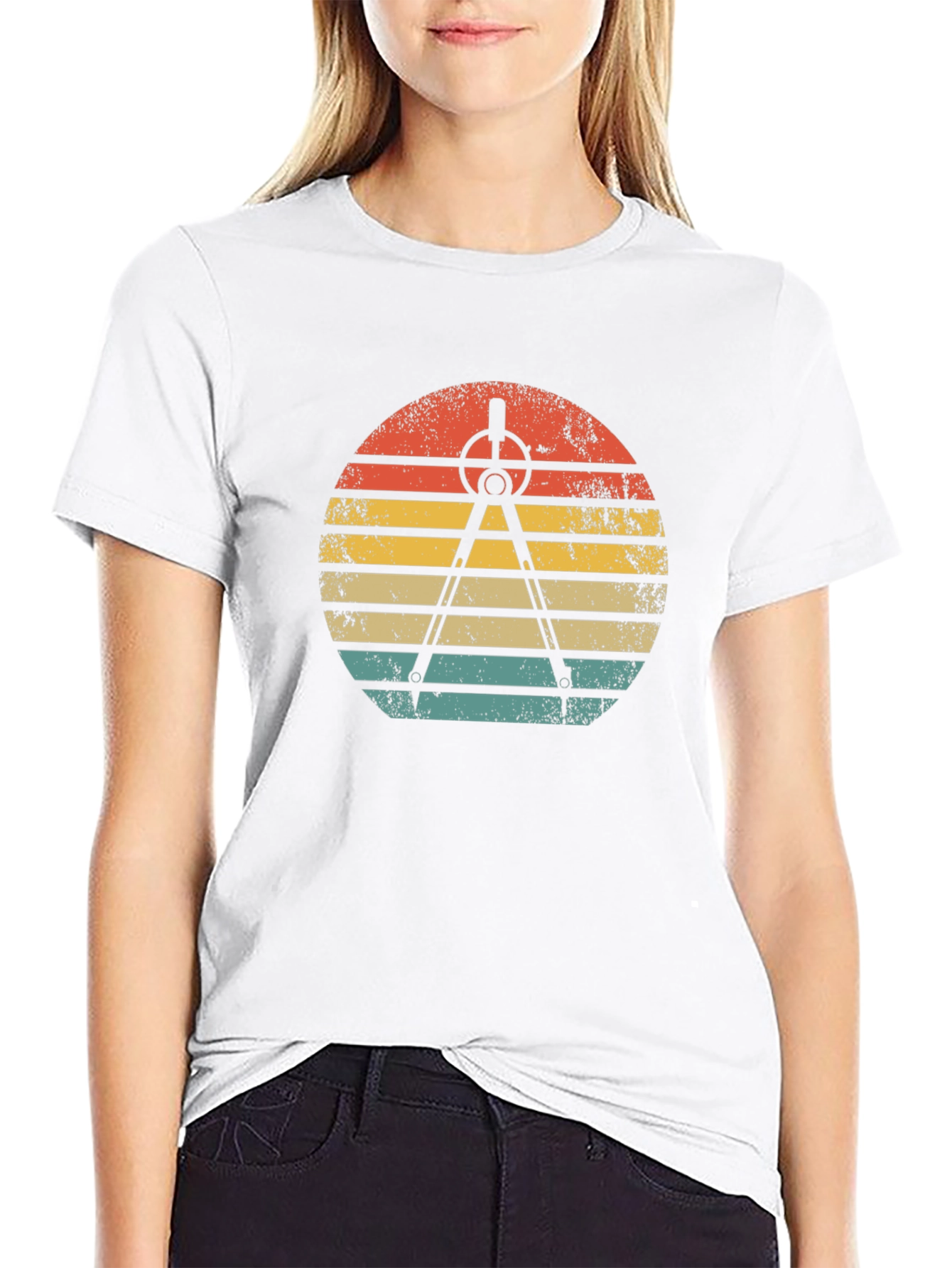 Retro Architect Compass Sunset Graphic T-Shirt