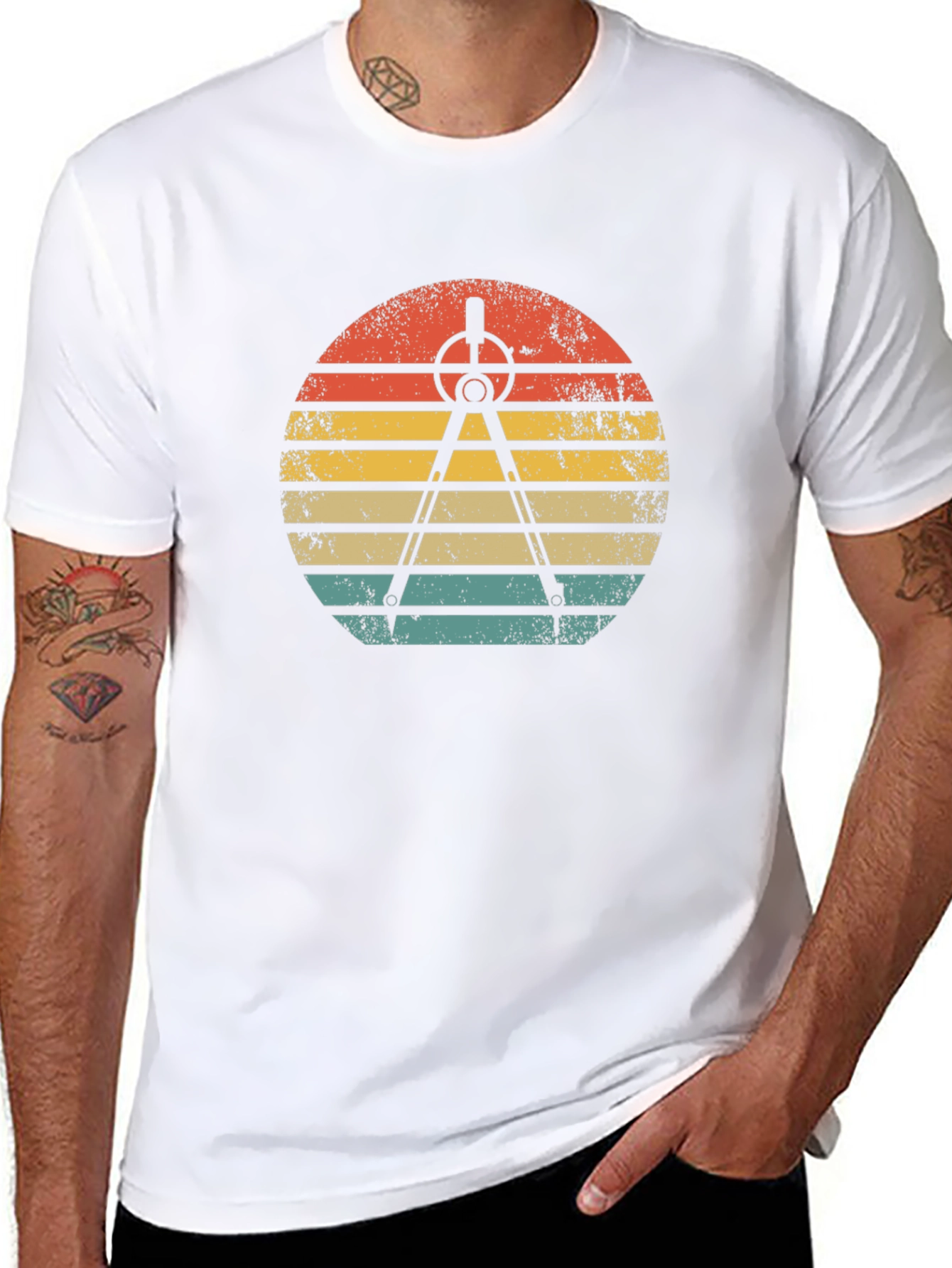 Retro Architect Compass Sunset Graphic T-Shirt