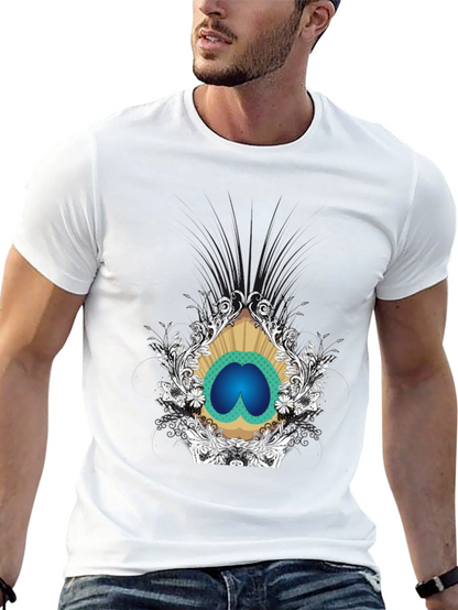 Stylish Black Tee with Peacock Eye Graphic