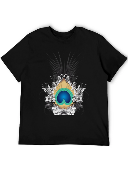 Stylish Black Tee with Peacock Eye Graphic