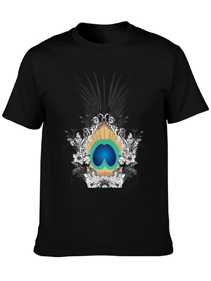Stylish Black Tee with Peacock Eye Graphic