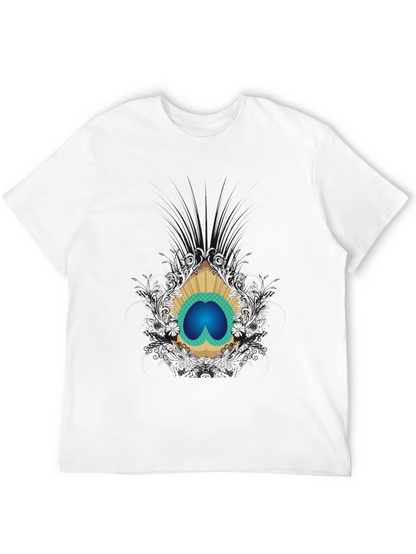 Stylish Black Tee with Peacock Eye Graphic