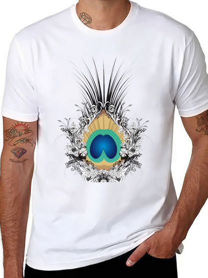 Stylish Black Tee with Peacock Eye Graphic