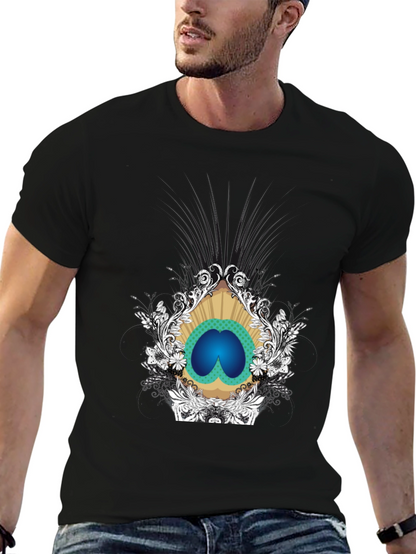 Stylish Black Tee with Peacock Eye Graphic