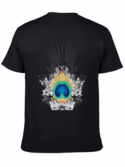 Stylish Black Tee with Peacock Eye Graphic