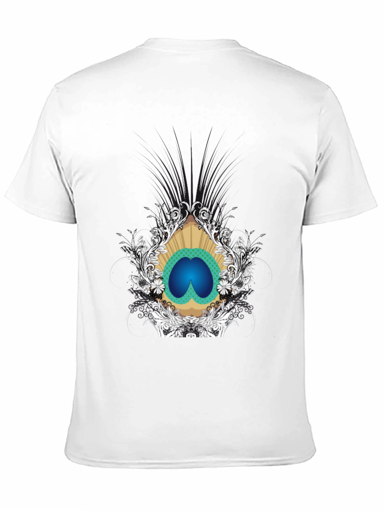Stylish Black Tee with Peacock Eye Graphic