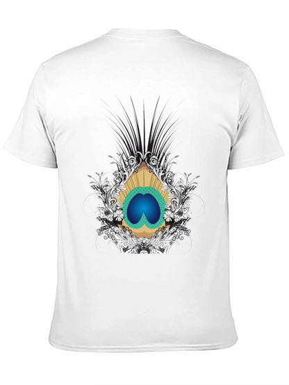 Stylish Black Tee with Peacock Eye Graphic