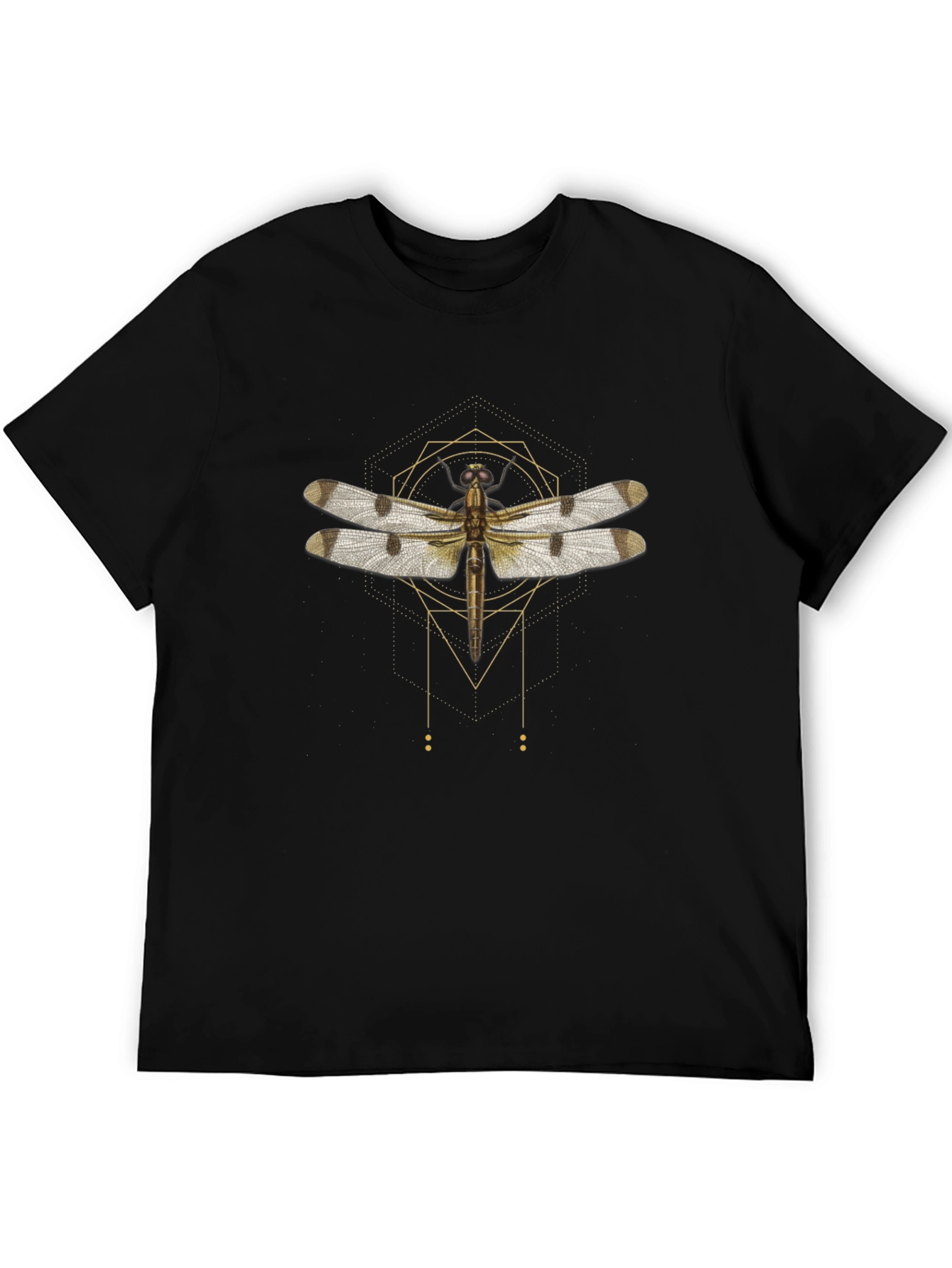 Geometric Dragonfly Graphic Tee - Stylish Mens Black T-Shirt