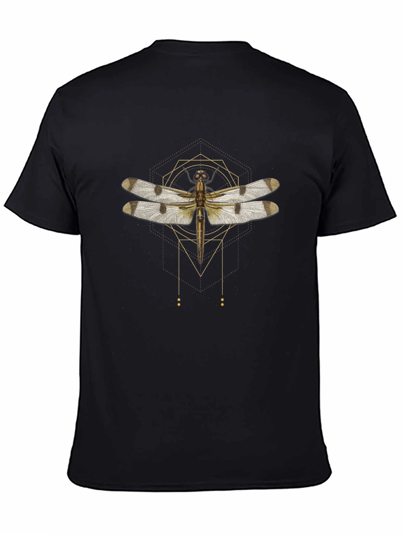 Geometric Dragonfly Graphic Tee - Stylish Mens Black T-Shirt