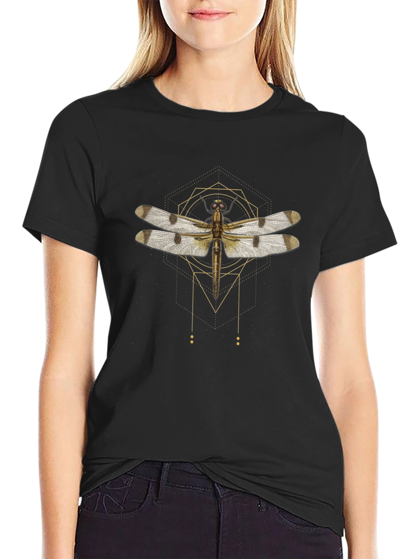 Geometric Dragonfly Graphic Tee - Stylish Mens Black T-Shirt