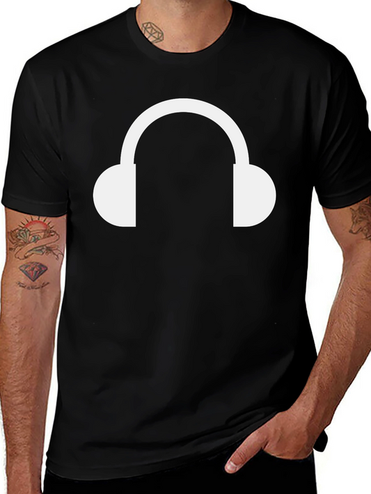 Headphone Graphic Tee - Black Cotton T-Shirt