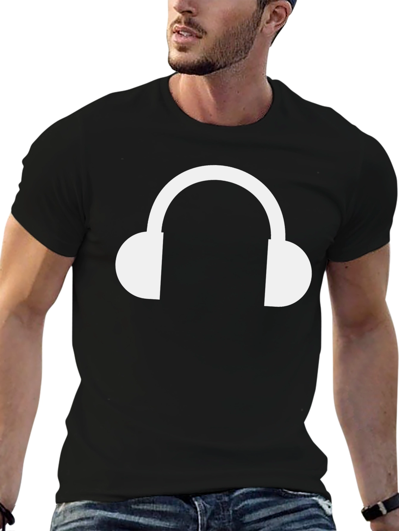 Headphone Graphic Tee - Black Cotton T-Shirt