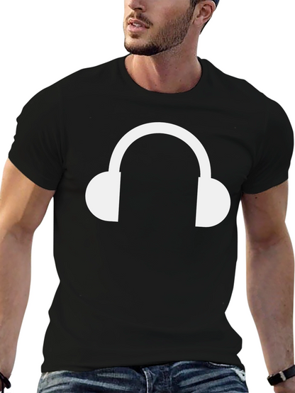Headphone Graphic Tee - Black Cotton T-Shirt