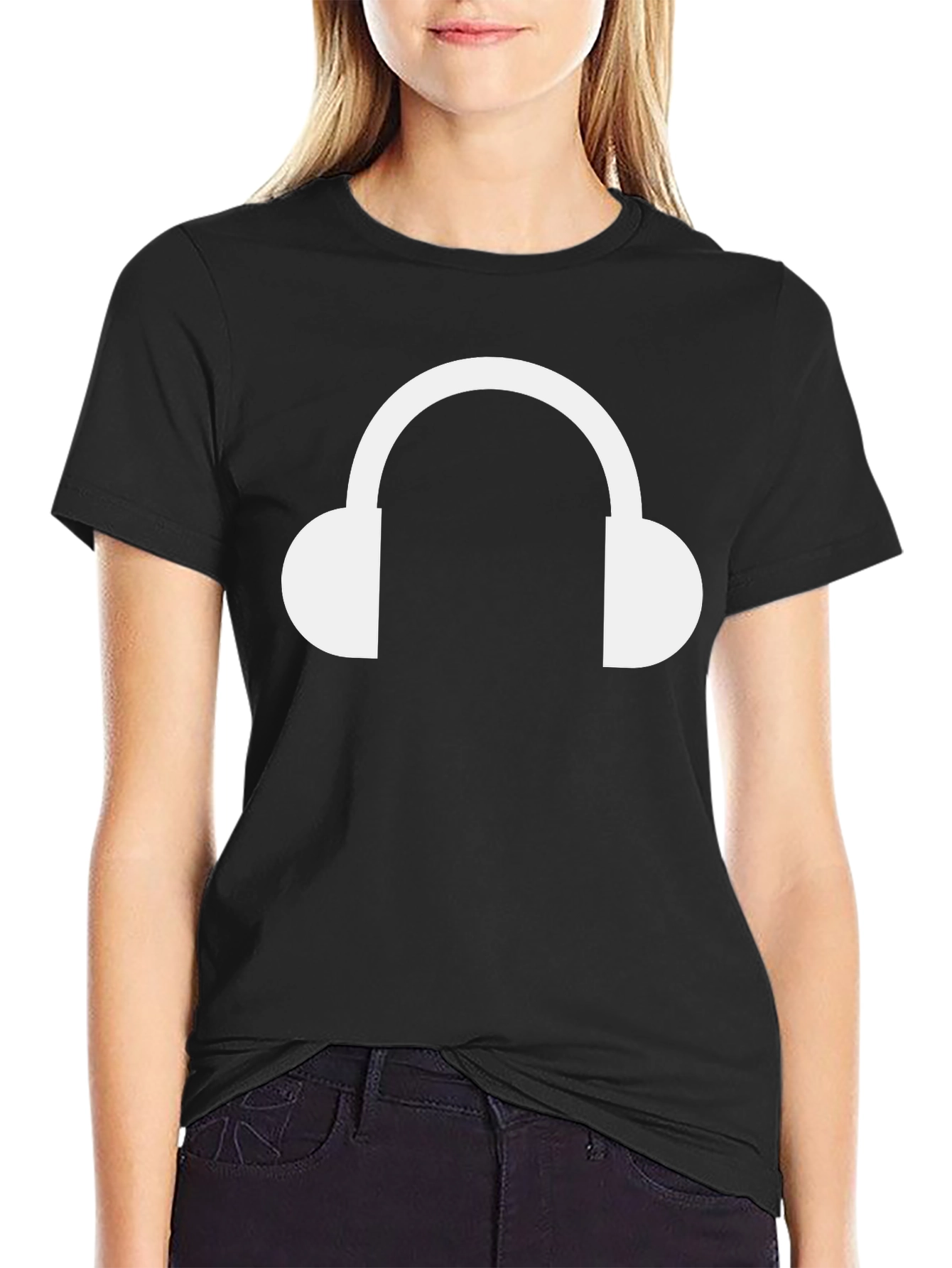 Headphone Graphic Tee - Black Cotton T-Shirt
