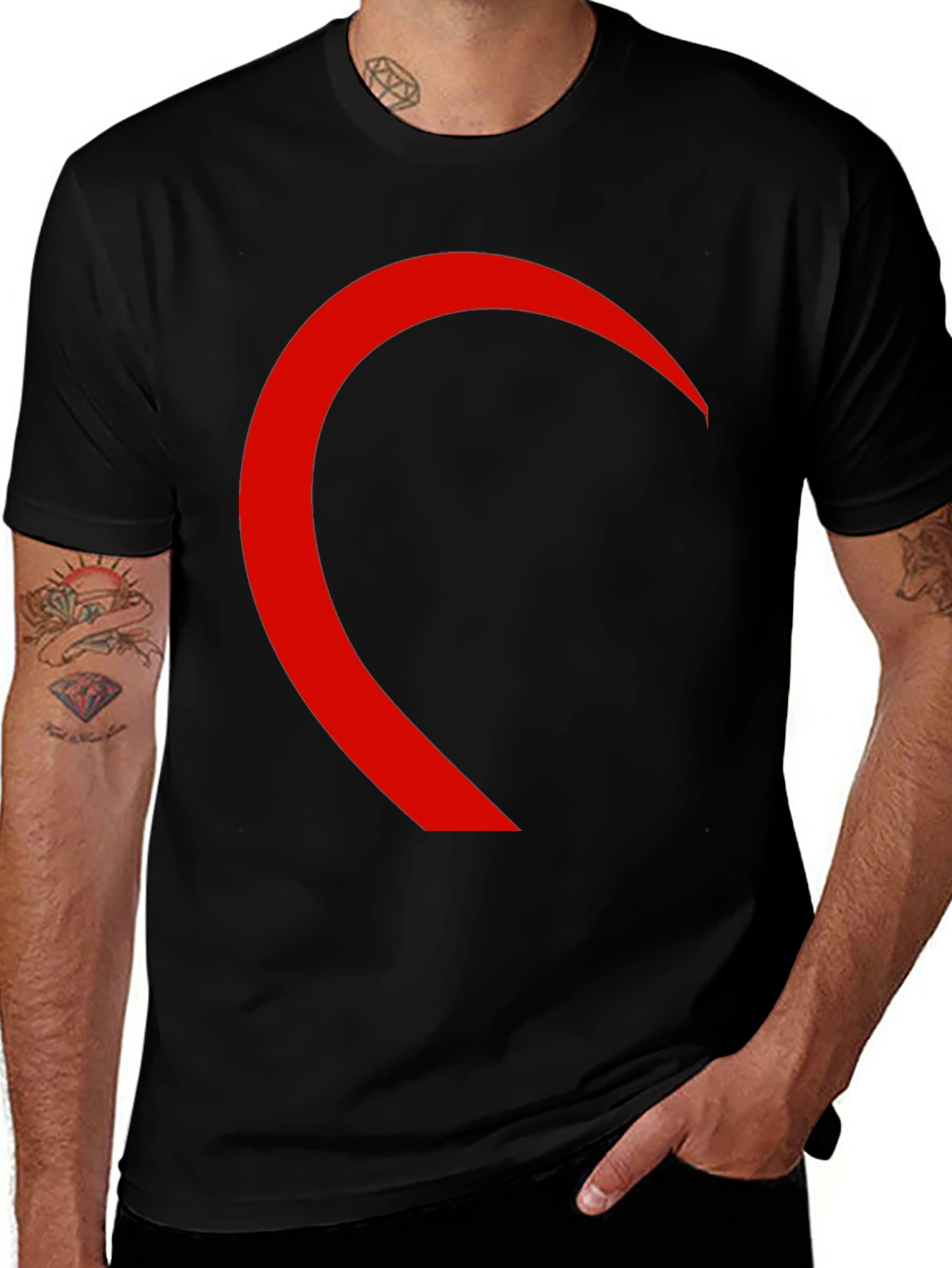 Black T-Shirt with Red Crescent Design