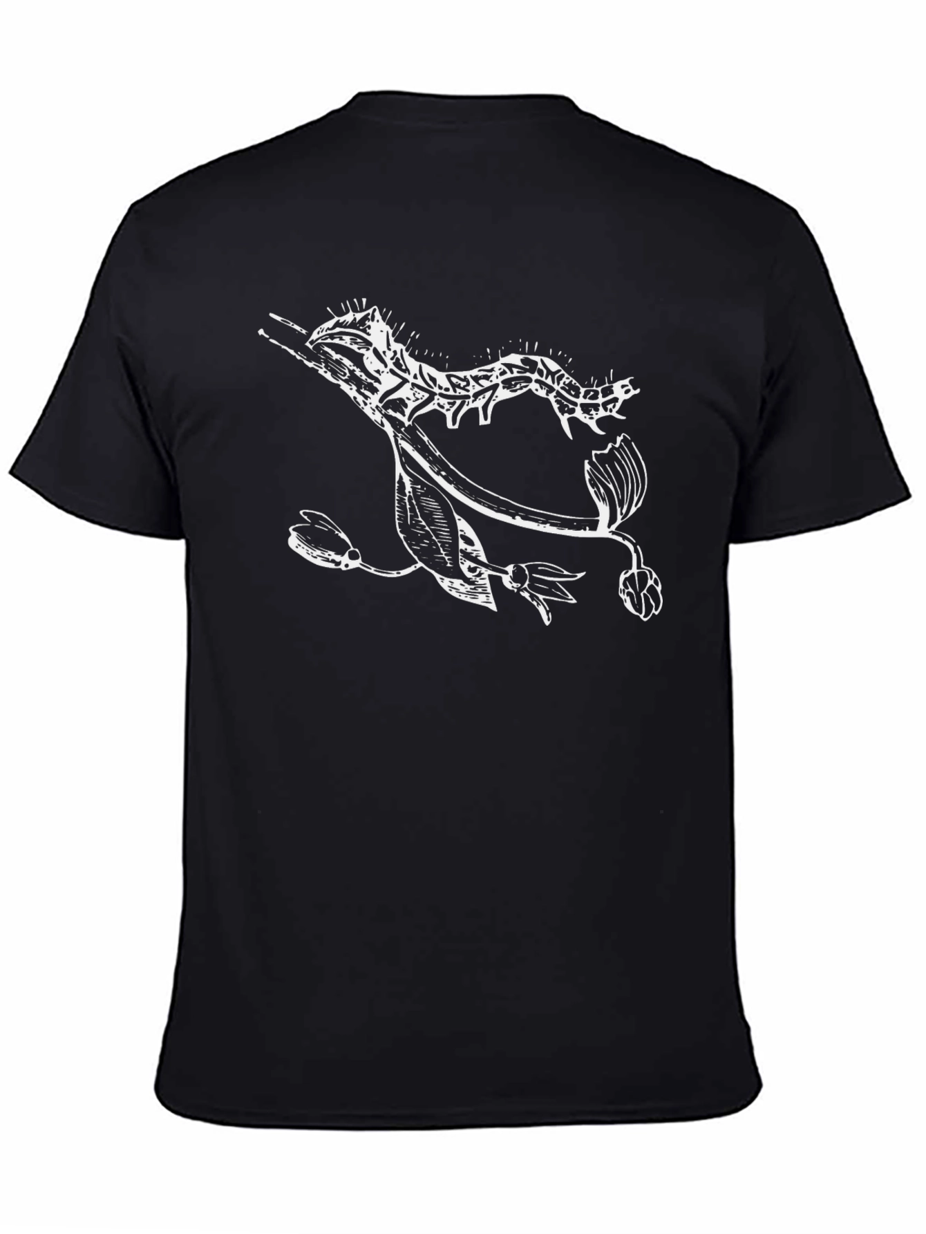 Unique Graphic Tee - Artistic Plant & Caterpillar Design