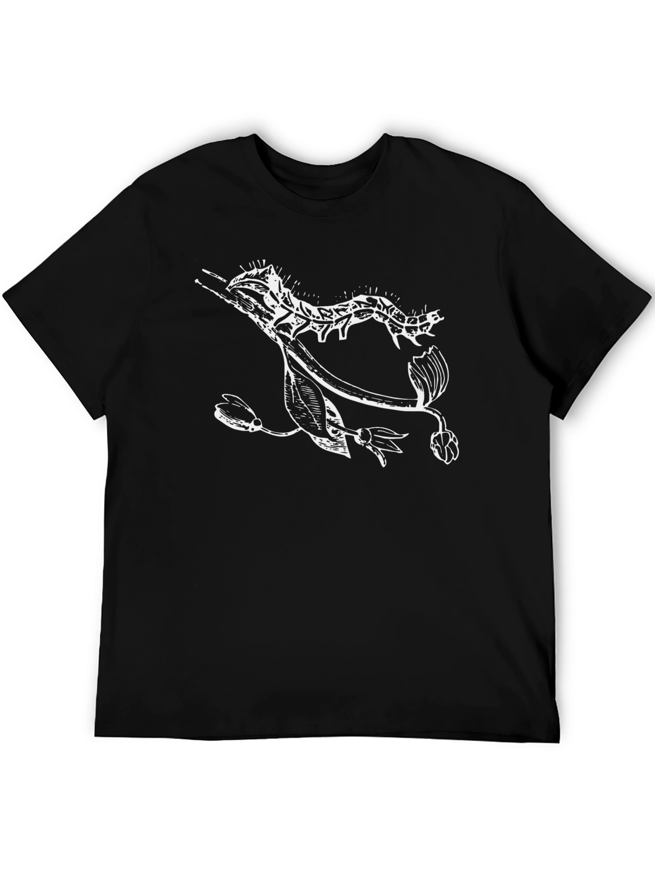 Unique Graphic Tee - Artistic Plant & Caterpillar Design