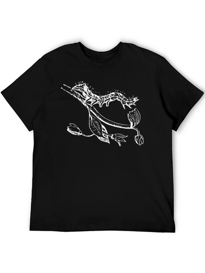 Unique Graphic Tee - Artistic Plant & Caterpillar Design