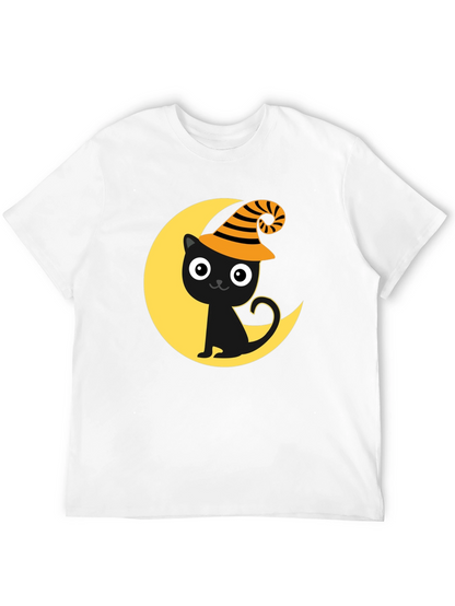 Halloween Cat Moon Graphic Tee - Spooky Season Shirt