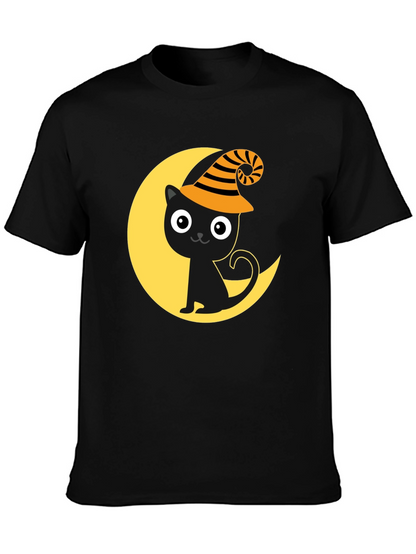 Halloween Cat Moon Graphic Tee - Spooky Season Shirt