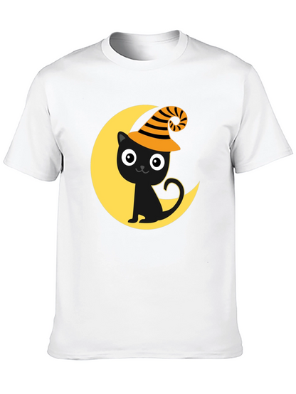Halloween Cat Moon Graphic Tee - Spooky Season Shirt