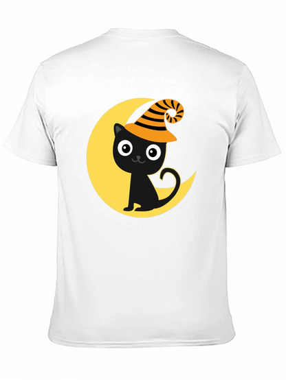Halloween Cat Moon Graphic Tee - Spooky Season Shirt
