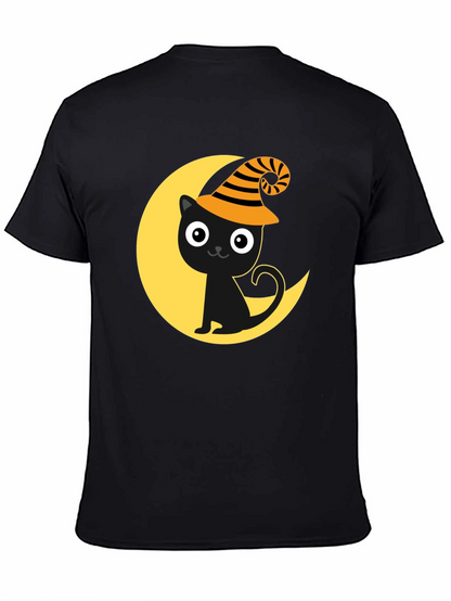 Halloween Cat Moon Graphic Tee - Spooky Season Shirt