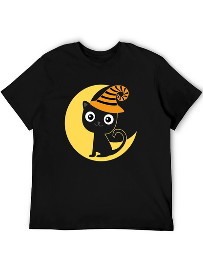 Halloween Cat Moon Graphic Tee - Spooky Season Shirt