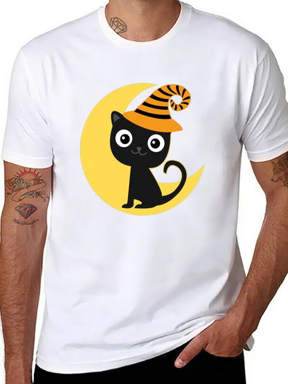 Halloween Cat Moon Graphic Tee - Spooky Season Shirt