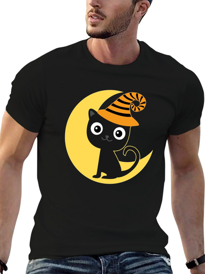 Halloween Cat Moon Graphic Tee - Spooky Season Shirt