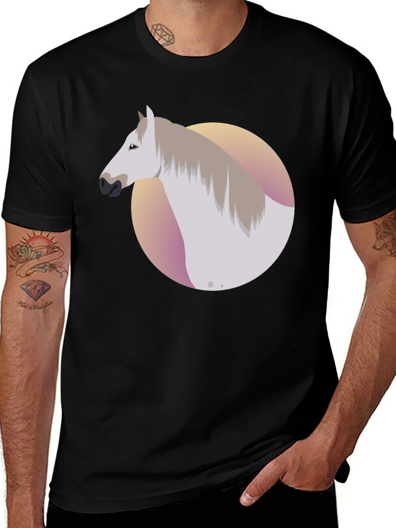Horse Graphic Tee - Black Cotton Blend Shirt