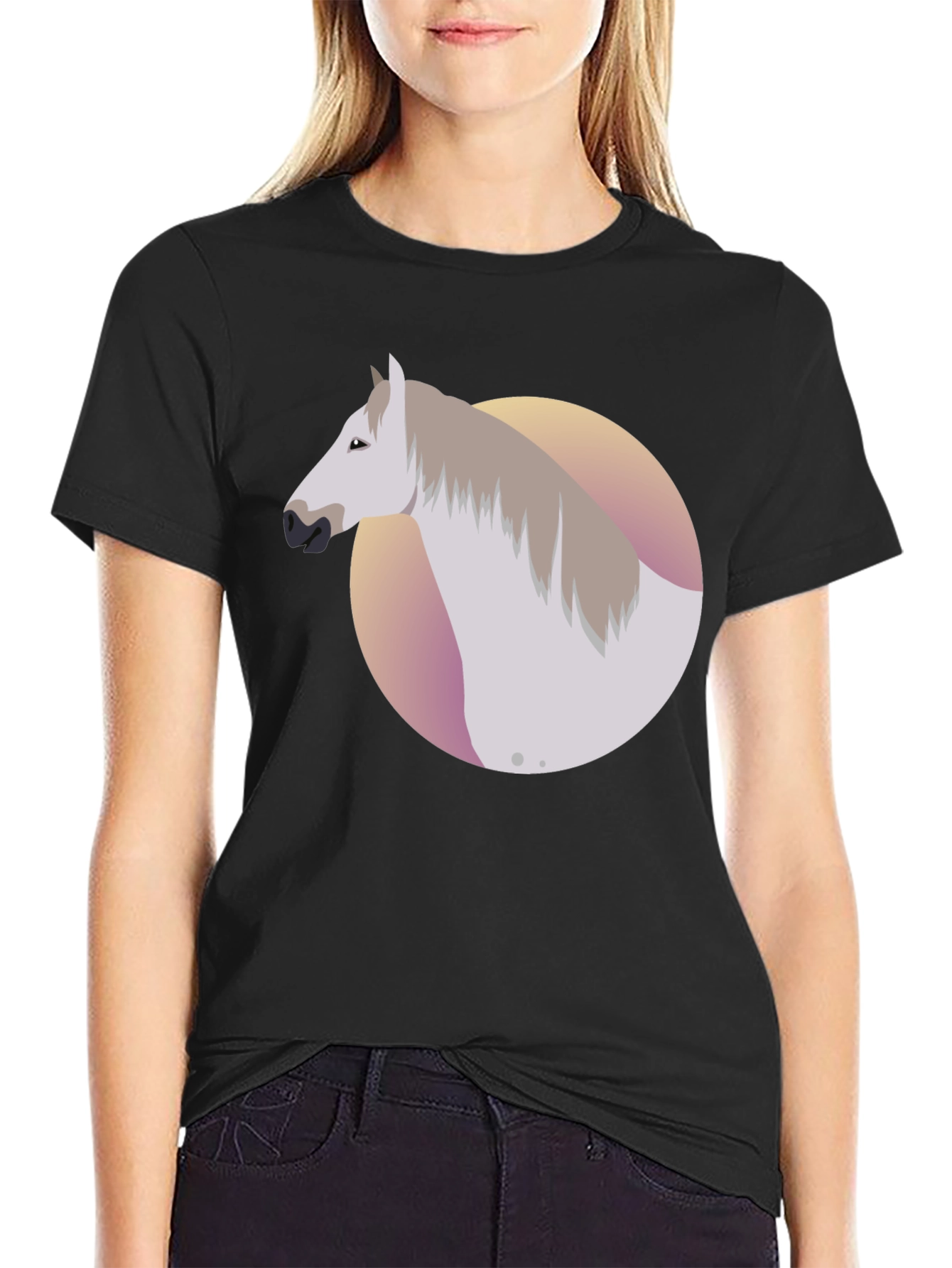 Horse Graphic Tee - Black Cotton Blend Shirt