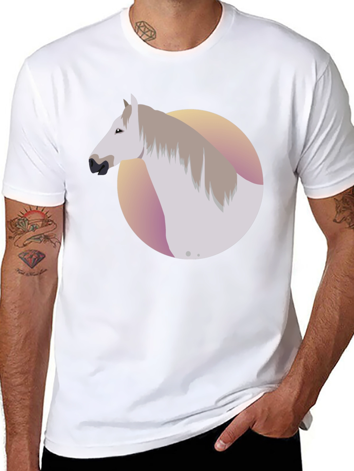 Horse Graphic Tee - Black Cotton Blend Shirt